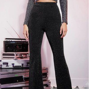 Flare Leg Glitter Pants Without Belt